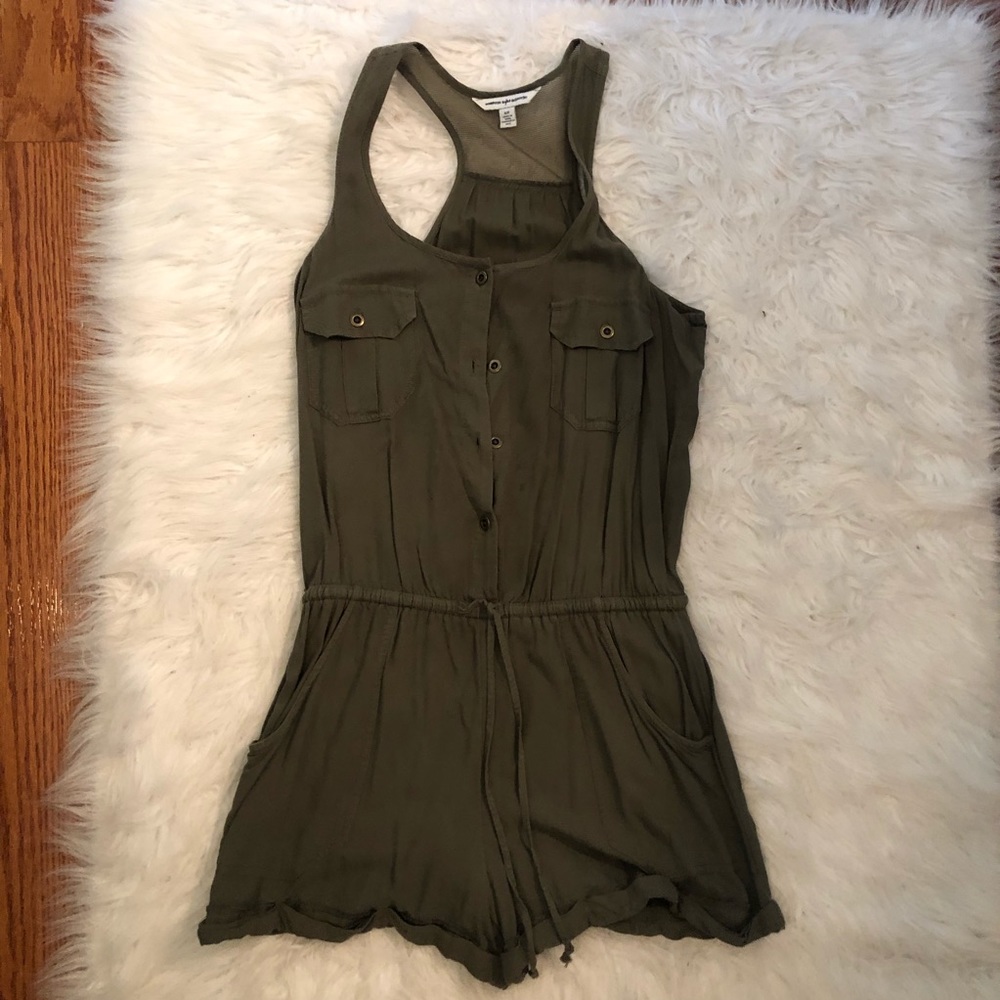 American Eagle Button Down Olive Green Romper